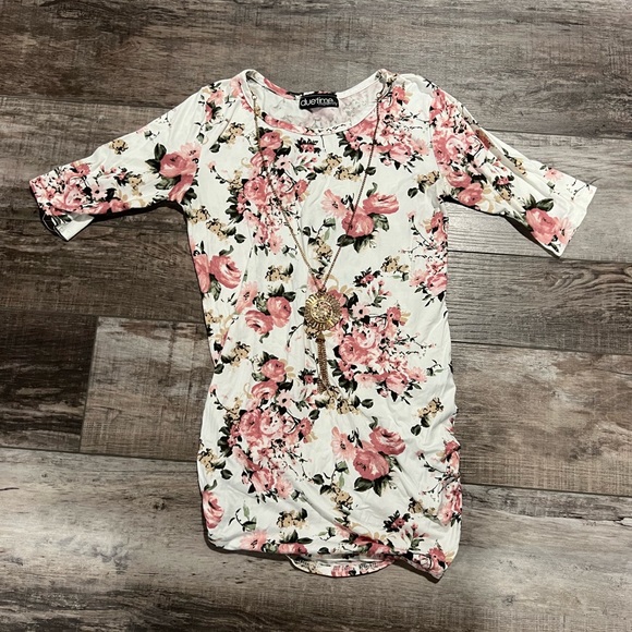 Duetime Maternity S Small White Pink Floral T Shirt - Picture 2 of 5